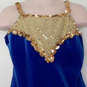 Girls Dance Costume Blue Tutu Gold Sequin Insert